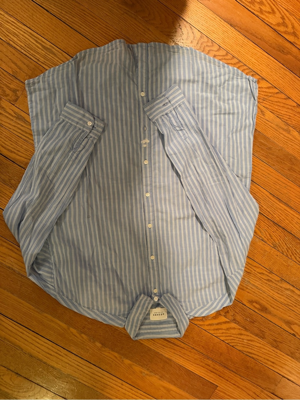 Sezane Light Blue and White Striped Button-Down Shirt